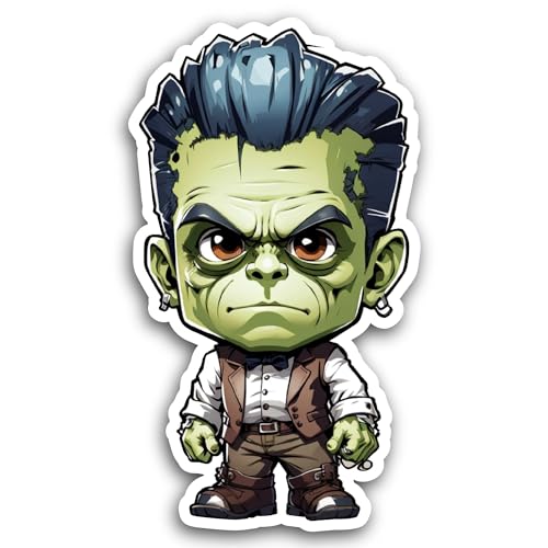 2 (Pieces) 3" and 5" Cartoon Green Zombie Sticker, Waterproof Vinyl Decals for Many Purpose Like Car