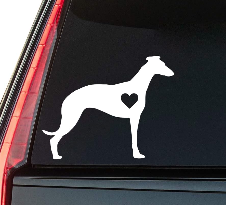 Greyhound Heart Window Vinyl Decal Sticker 6" (White), Waterproof Vinyl Decals for Many Purpose Like Cars, Trucks, Laptops, Phones, Windows and More