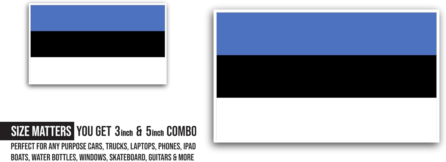 2 (Pieces) 3" and 5" Estonia Flag Sticker, Waterproof Vinyl Decals for Many Purpose Like Cars, Trucks, Laptops, Phones, Windows and More