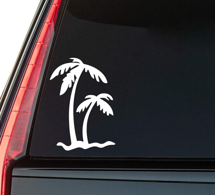 Coconut Trees Window Vinyl Decal Sticker 6" (White), Waterproof Vinyl Decals for Many Purpose Like Cars, Trucks, Laptops, Phones, Windows and More