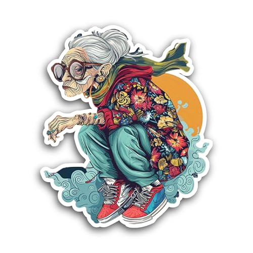 2 (Pieces) 3" and 5" Old Woman Sticker, Waterproof Vinyl Decals for Many Purpose Like Cars, Trucks, 
