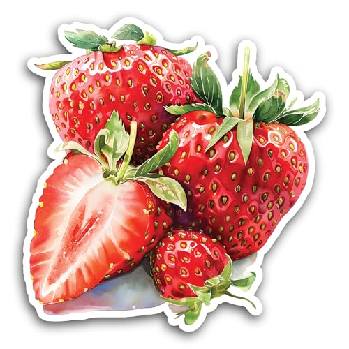 2 (Pieces) 3" and 5" Strawberries Sticker, Waterproof Vinyl Decals for Many Purpose Like Cars, Truck