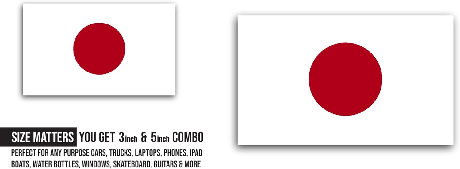 2 (Pieces) 3" and 5" Japan Flag Sticker, Waterproof Vinyl Decals for Many Purpose Like Cars, Trucks, Laptops, Phones, Windows and More