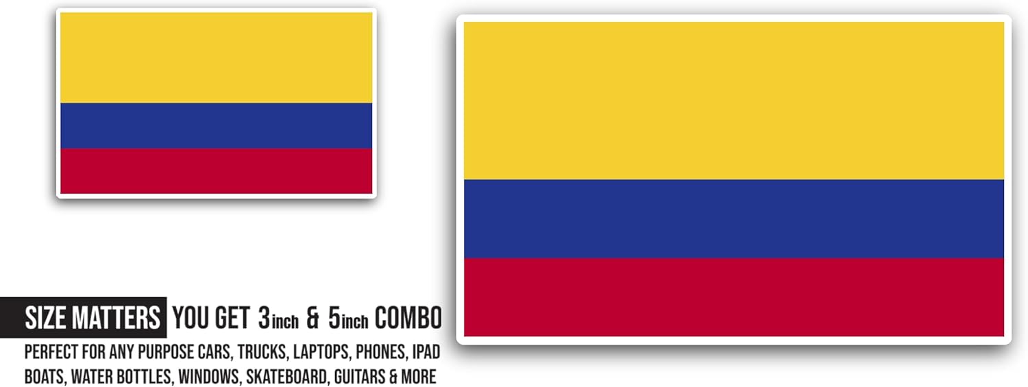 2 (Pieces) 3" and 5" Colombia Flag Sticker, Waterproof Vinyl Decals for Many Purpose Like Cars, Trucks, Laptops, Phones, Windows and More