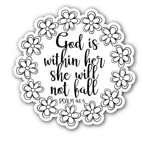 2 (Pieces) 3" and 5" God is Within Her She Will Not Fall Sticker, Waterproof Vinyl Decals for Many P