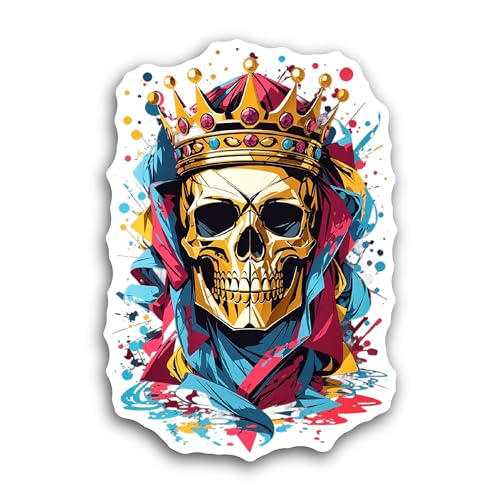 2 (Pieces) 3" and 5" Crowned Skull Sticker, Waterproof Vinyl Decals for Many Purpose Like Cars, Truc