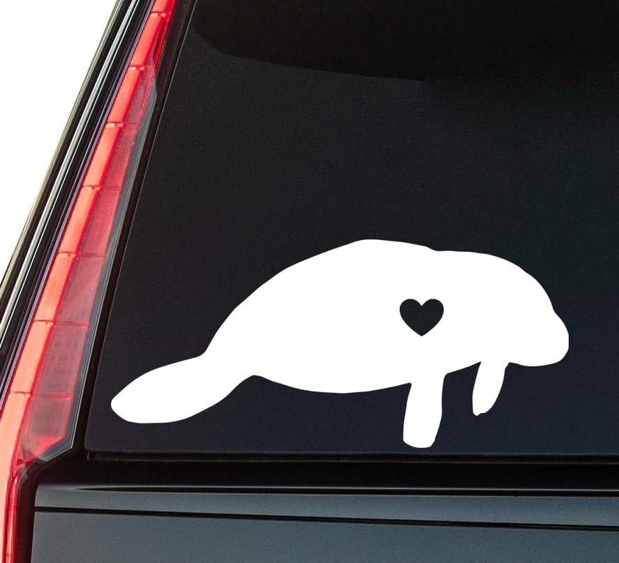 Manatee Lil Heart Window Vinyl Decal Sticker 6" (White), Waterproof Vinyl Decals for Many Purpose Like Cars, Trucks, Laptops, Phones, Windows and More