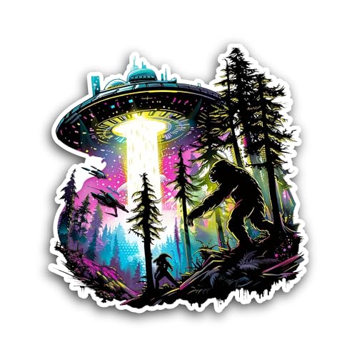 2 (Pieces) 3" and 5" UFO Bigfoot Sticker, Waterproof Vinyl Decals for Many Purpose Like Cars, Trucks