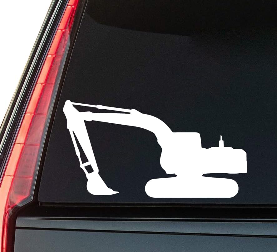 Excavator Window Vinyl Decal Sticker 6" (White), Waterproof Vinyl Decals for Many Purpose Like Cars, Trucks, Laptops, Phones, Windows and More