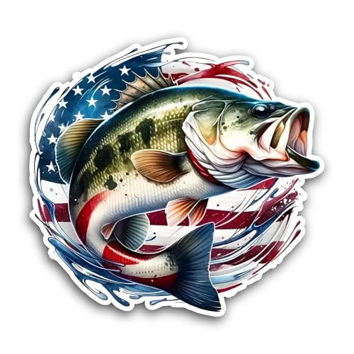 2 (Pieces) 3" and 5" Fish with American Flag Sticker, Waterproof Vinyl Decals for Many Purpose Like 