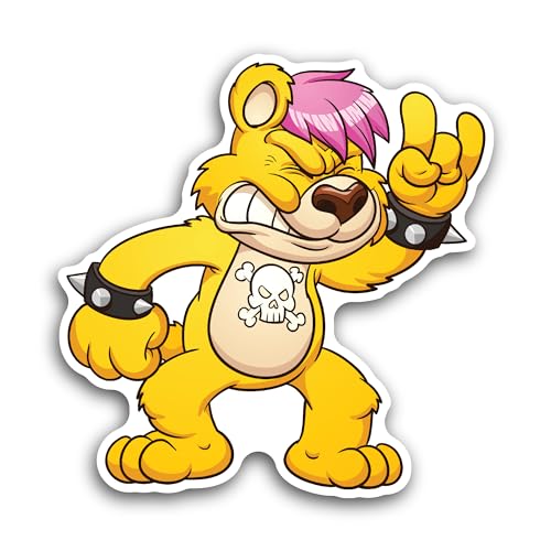 2 (Pieces) 3" and 5" Rocker Bear Clip Art Sticker, Waterproof Vinyl Decals for Many Purpose Like Car