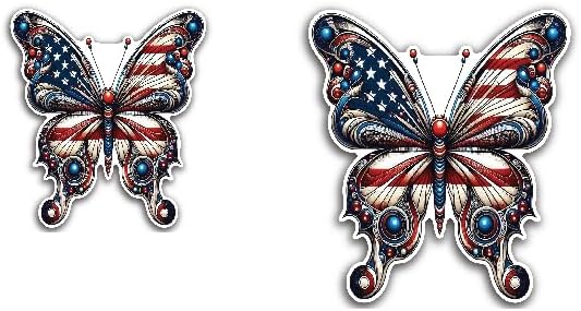 2 (Pieces) 3" and 5" Butterfly with US Flag and Blue Pearl Design Decal Sticker, Waterproof Vinyl Decals for Many Purpose Like Cars, Trucks, Laptops, Phones, Windows and More