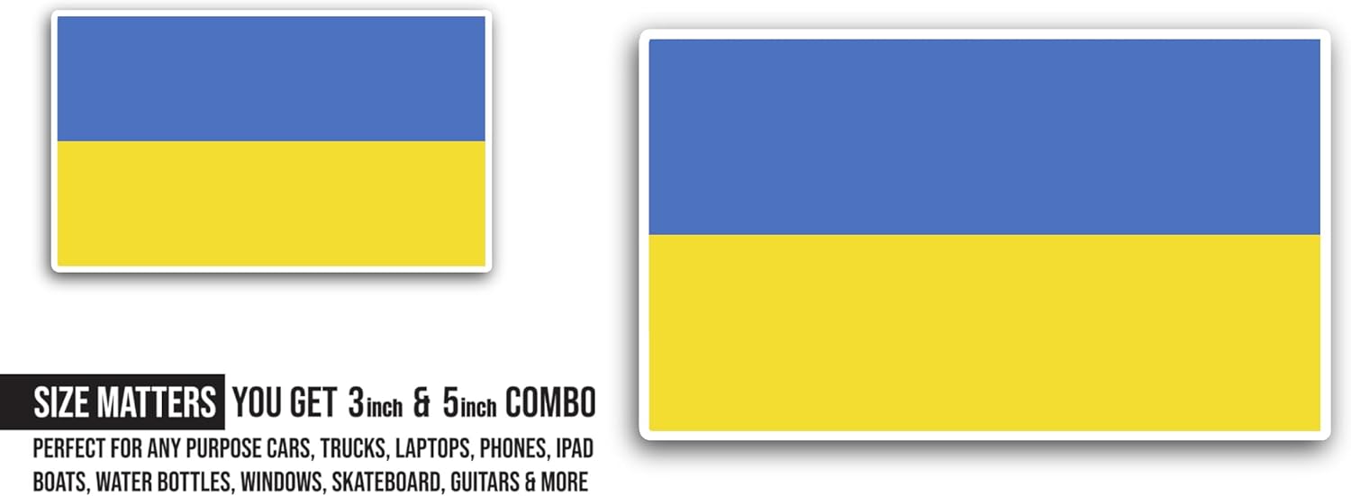 2 (Pieces) 3" and 5" Ukraine Flag Sticker, Waterproof Vinyl Decals for Many Purpose Like Cars, Trucks, Laptops, Phones, Windows and More