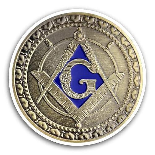 2 (Pieces) 3" and 5" Classic Square and Compass Coin Sticker, Waterproof Vinyl Decals for Many Purpo