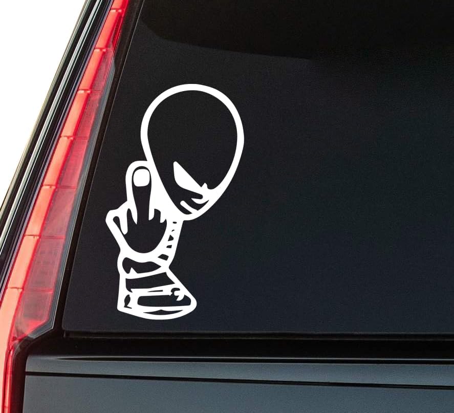 Alien Window Vinyl Decal Sticker 6" (White), Waterproof Vinyl Decals for Many Purpose Like Cars, Trucks, Laptops, Phones, Windows and More