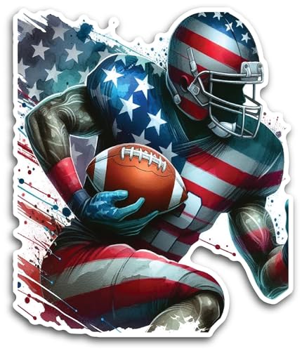 2 (Pieces) 3" and 5" Rugby Player in American Flag Attire Decal Sticker, Waterproof Vinyl Decals for
