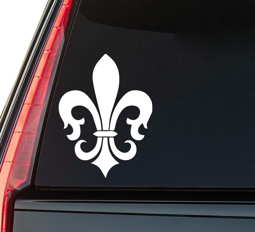 Fleur De Lis Symbol Window Vinyl Decal Sticker 6" (White), Waterproof Vinyl Decals for Many Purpose Like Cars, Trucks, Laptops, Phones, Windows and More