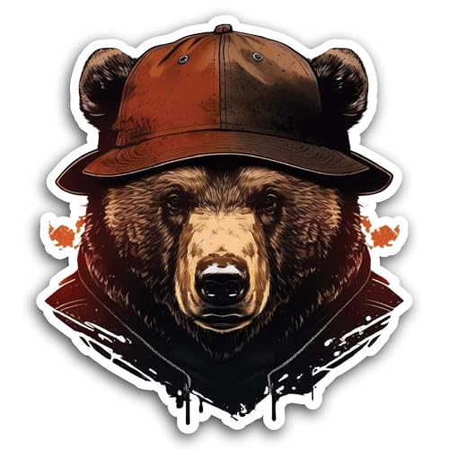 2 (Pieces) 3" and 5" Bear in Hat Sticker, Waterproof Vinyl Decals for Many Purpose Like Cars, Trucks