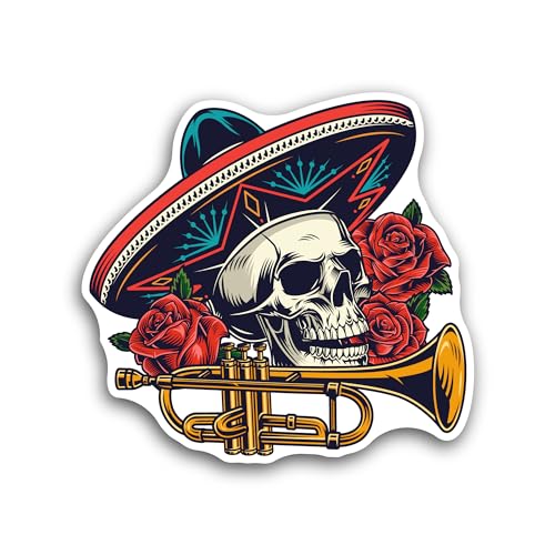 2 (Pieces) 3" and 5" Skull in Mexican Hat Sticker, Waterproof Vinyl Decals for Many Purpose Like Car