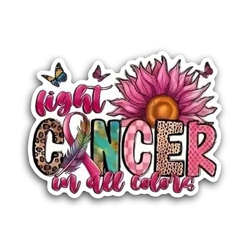 2 (Pieces) 3" and 5" Fight Cancer in All Colors with Daisy Flower Decal Sticker, Waterproof Vinyl De