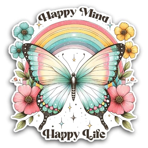 2 (Pieces) 3" and 5" Happy Mind Sticker, Waterproof Vinyl Decals for Many Purpose Like Cars, Trucks,