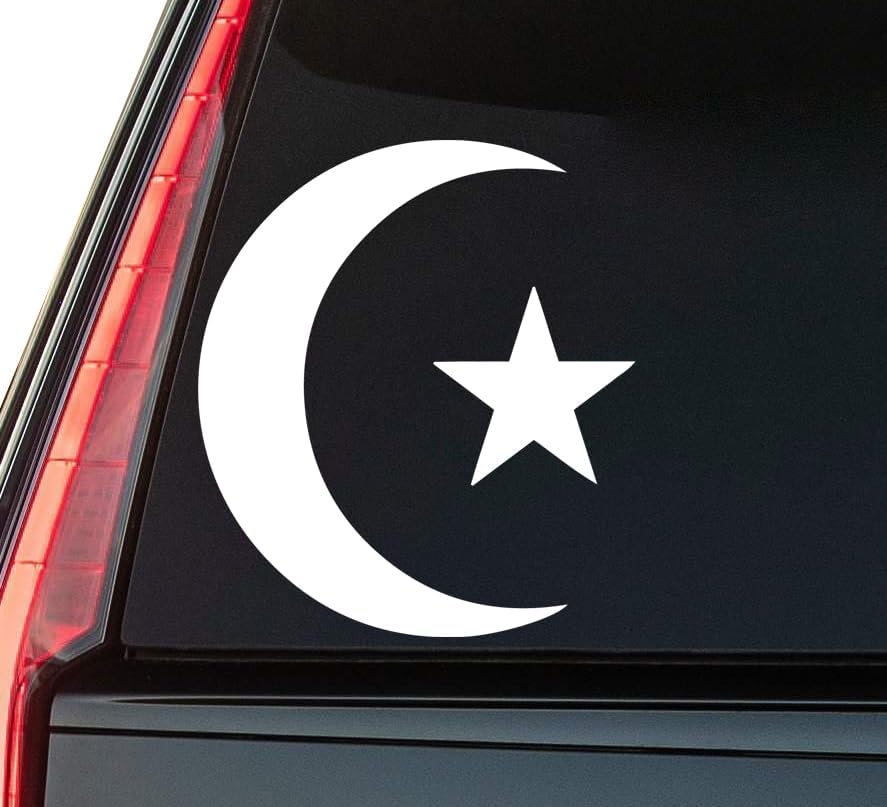 Star and Crescent Window Vinyl Decal Sticker 6" (White), Waterproof Vinyl Decals for Many Purpose Like Cars, Trucks, Laptops, Phones, Windows and More