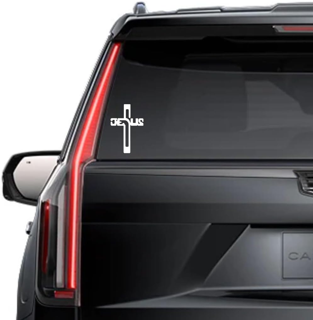 Jesus Cross Window Vinyl Decal Sticker 6" (White), Waterproof Vinyl Decals for Many Purpose Like Cars, Trucks, Laptops, Phones, Windows and More
