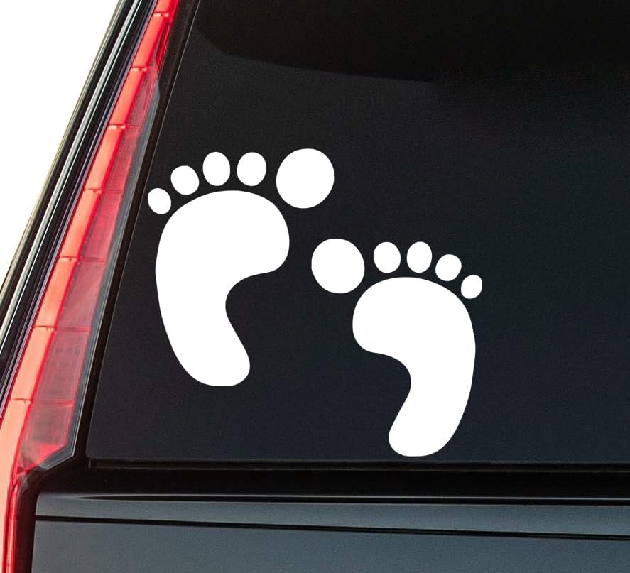 Bare Footprints Window Vinyl Decal Sticker 6" (White), Waterproof Vinyl Decals for Many Purpose Like Cars, Trucks, Laptops, Phones, Windows and More
