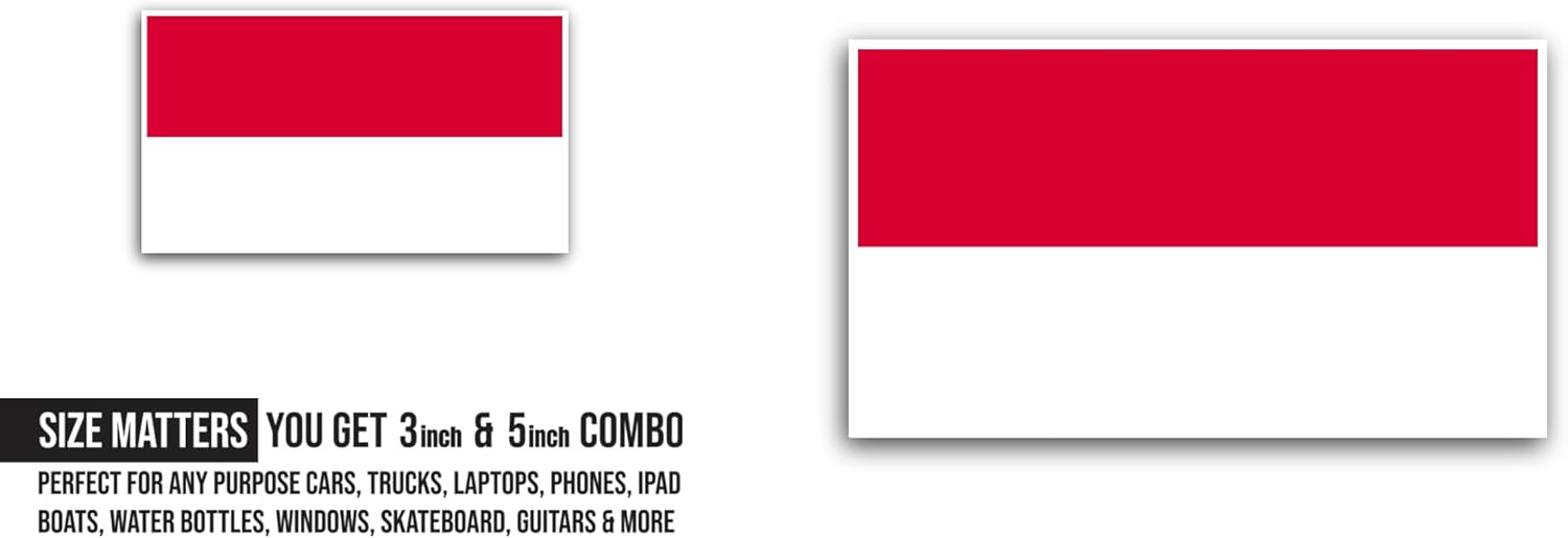 2 (Pieces) 3" and 5" Monaco Flag Sticker, Waterproof Vinyl Decals for Many Purpose Like Cars, Trucks, Laptops, Phones, Windows and More