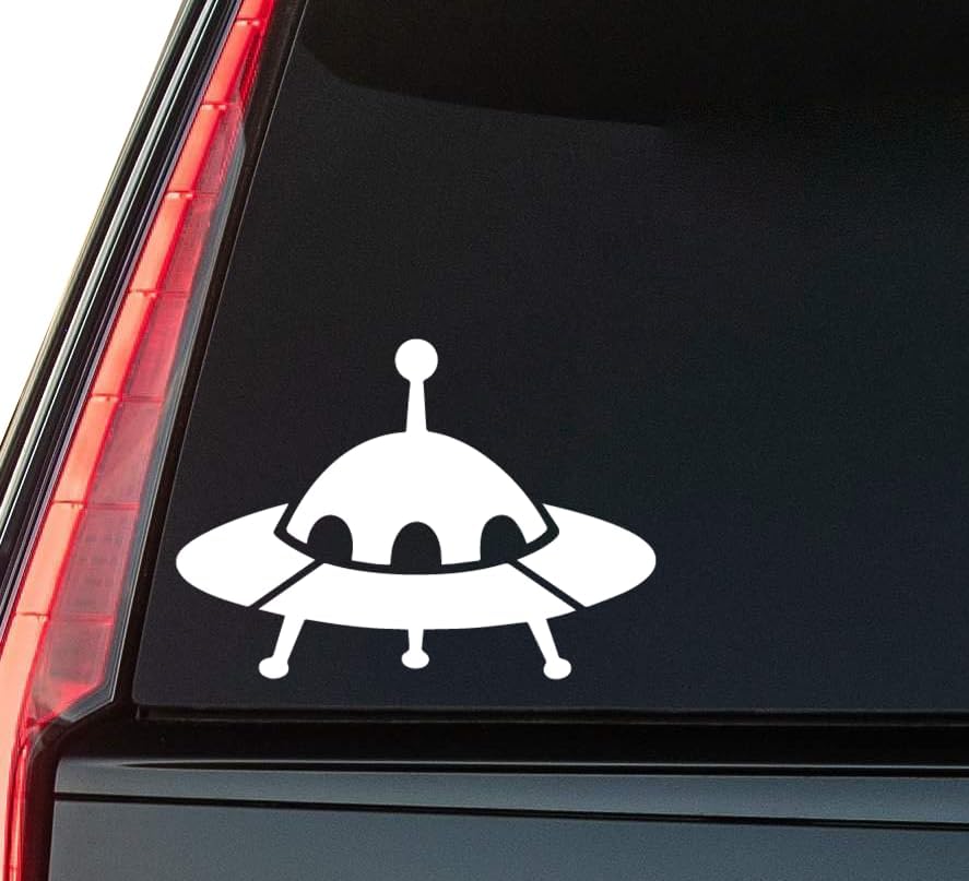 UFO Window Vinyl Decal Sticker 6" (White), Waterproof Vinyl Decals for Many Purpose Like Cars, Trucks, Laptops, Phones, Windows and More