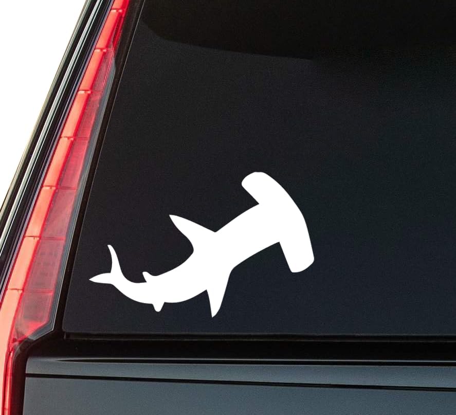 Hammerhead Shark Window Vinyl Decal Sticker 6" (White), Waterproof Vinyl Decals for Many Purpose Like Cars, Trucks, Laptops, Phones, Windows and More