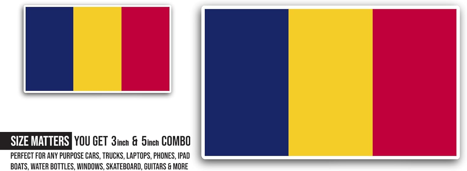2 (Pieces) 3" and 5" Chad Flag Sticker, Waterproof Vinyl Decals for Many Purpose Like Cars, Trucks, Laptops, Phones, Windows and More