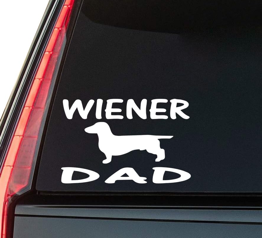 Wiener Dad Window Vinyl Decal Sticker 6" (White), Waterproof Vinyl Decals for Many Purpose Like Cars, Trucks, Laptops, Phones, Windows and More
