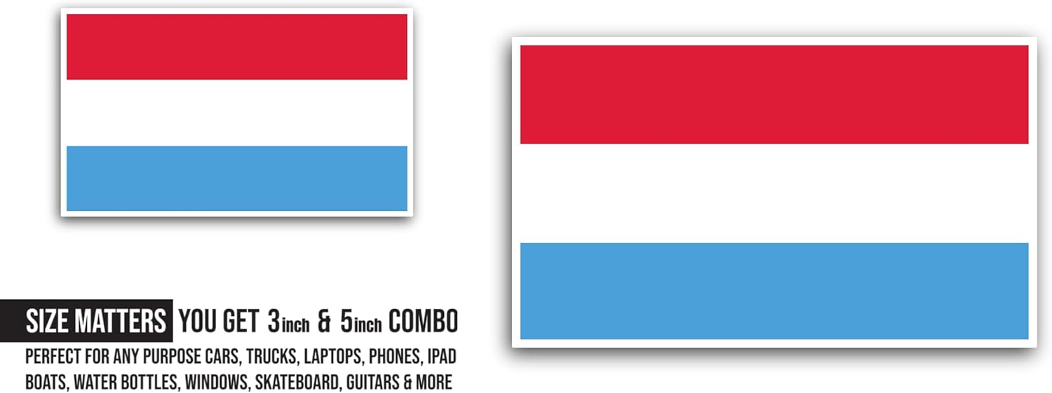 2 (Pieces) 3" and 5" Luxembourg Flag Sticker, Waterproof Vinyl Decals for Many Purpose Like Cars, Trucks, Laptops, Phones, Windows and More