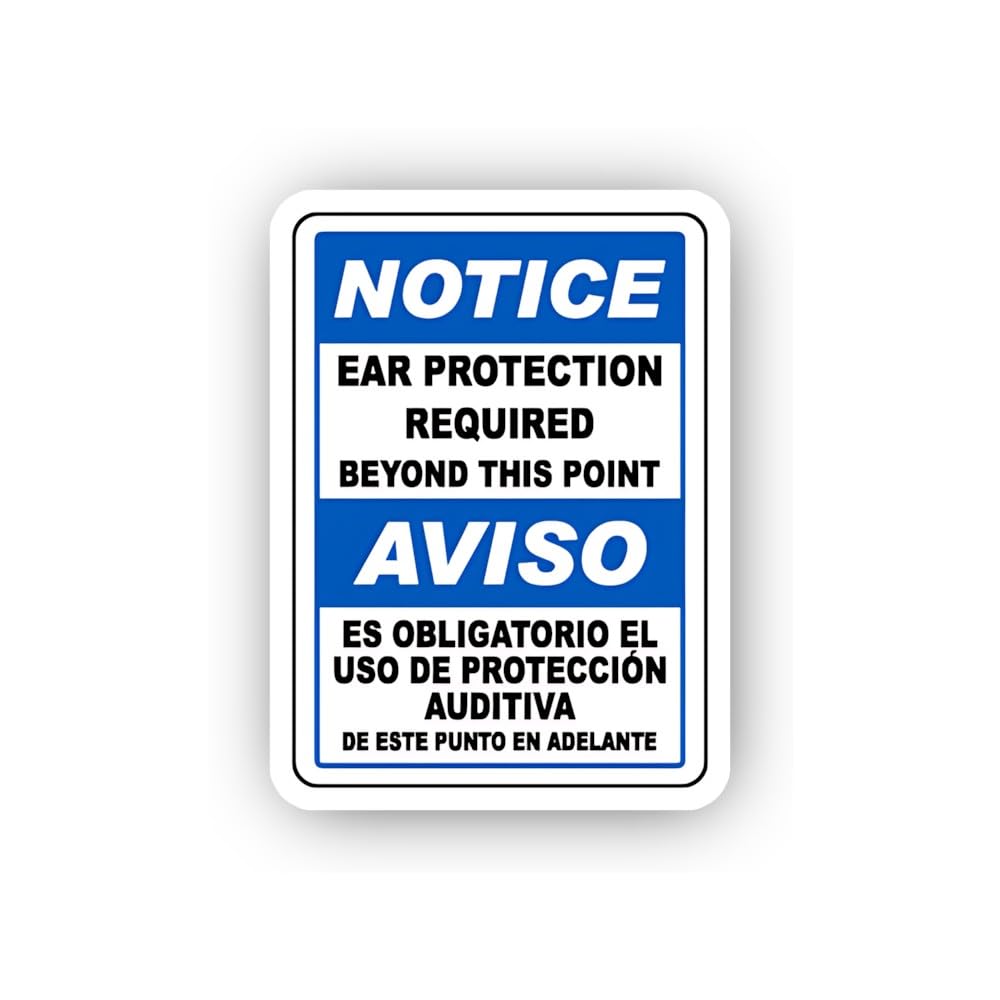 2 (Pieces) 3" and 5" Bilingual Notice Ear Protection Required Sticker, Waterproof Vinyl Decals for M