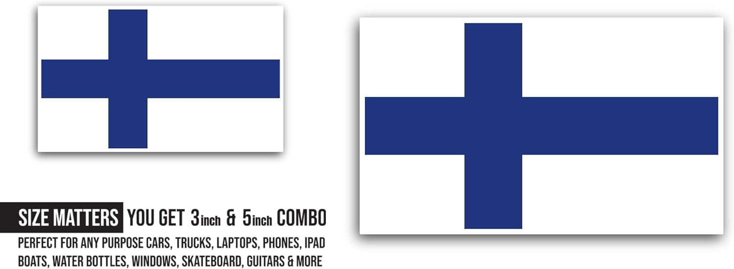 2 (Pieces) 3" and 5" Finland Flag Sticker, Waterproof Vinyl Decals for Many Purpose Like Cars, Trucks, Laptops, Phones, Windows and More