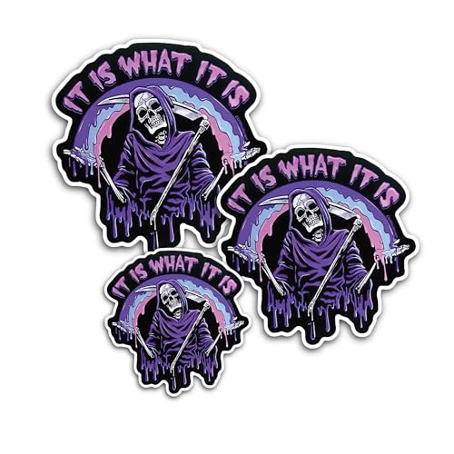 3 (Pieces) 1" 2" and 3" It is What It is Pastel Goth Grim, Skull and Crossbones Decal Sticker, Water