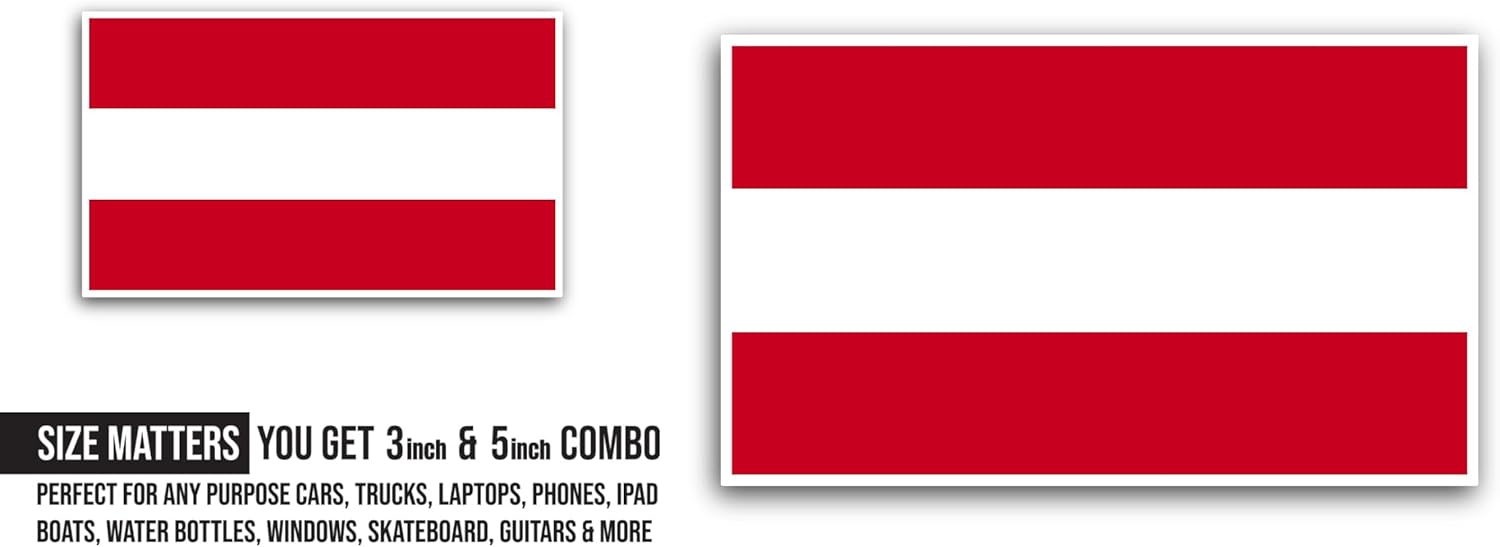 2 (Pieces) 3" and 5" Austria Flag Sticker, Waterproof Vinyl Decals for Many Purpose Like Cars, Trucks, Laptops, Phones, Windows and More