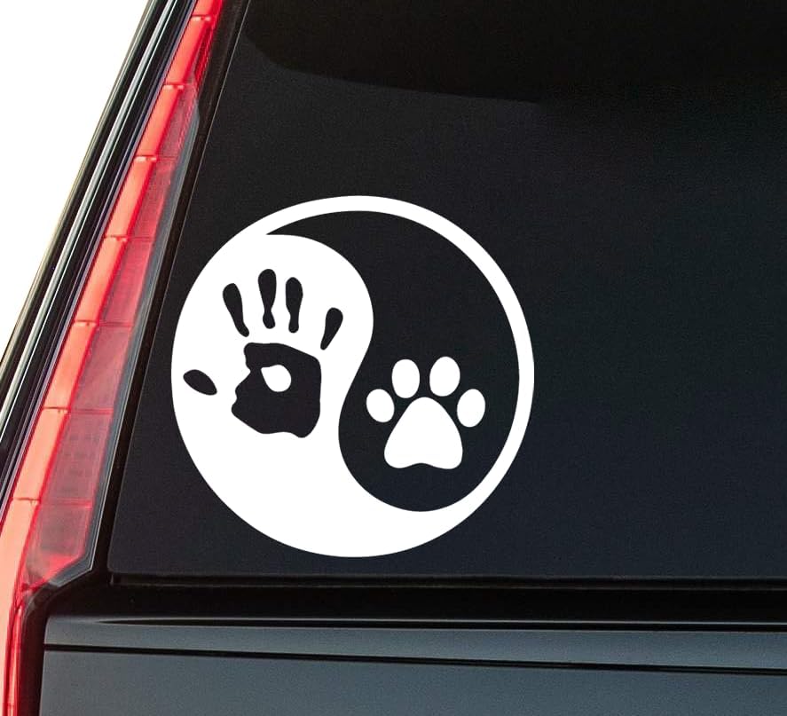 Yin Yang Hand Paw Window Vinyl Decal Sticker 6" (White), Waterproof Vinyl Decals for Many Purpose Like Cars, Trucks, Laptops, Phones, Windows and More