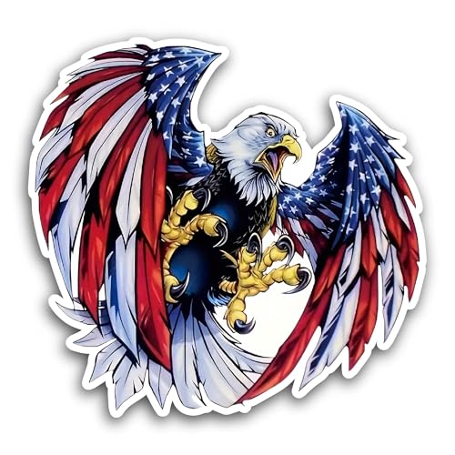 2 (Pieces) 3" and 5" Flag Eagle Sticker, Waterproof Vinyl Decals for Many Purpose Like Cars, Trucks,
