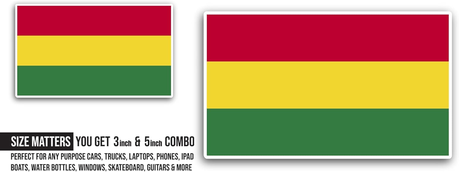 2 (Pieces) 3" and 5" Bolivia Flag Sticker, Waterproof Vinyl Decals for Many Purpose Like Cars, Trucks, Laptops, Phones, Windows and More