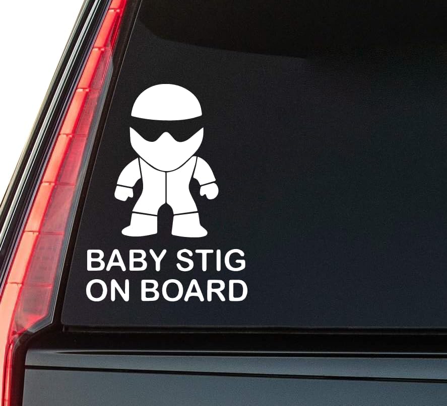 Baby Stig on Board Window Vinyl Decal Sticker 6" (White), Waterproof Vinyl Decals for Many Purpose Like Cars, Trucks, Laptops, Phones, Windows and More