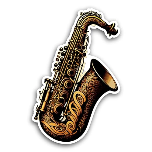 2 (Pieces) 3" and 5" Saxophone Sticker, Waterproof Vinyl Decals for Many Purpose Like Cars, Trucks, 