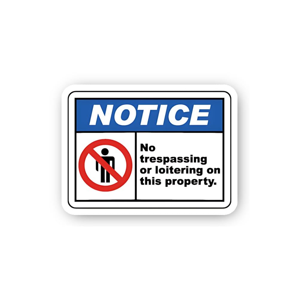 2 (Pieces) 3" and 5" Notice: No Trespassing or Loitering on This Property Sticker, Waterproof Vinyl 