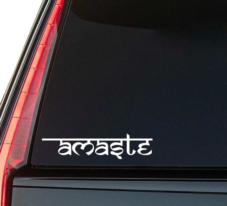 Namaste Window Vinyl Decal Sticker 6" (White), Waterproof Vinyl Decals for Many Purpose Like Cars, Trucks, Laptops, Phones, Windows and More