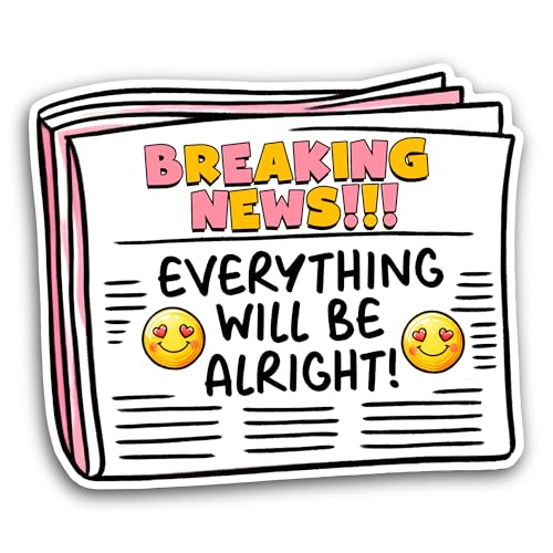 2 (Pieces) 3" and 5" Breaking News Text Sticker, Waterproof Vinyl Decals for Many Purpose Like Cars,