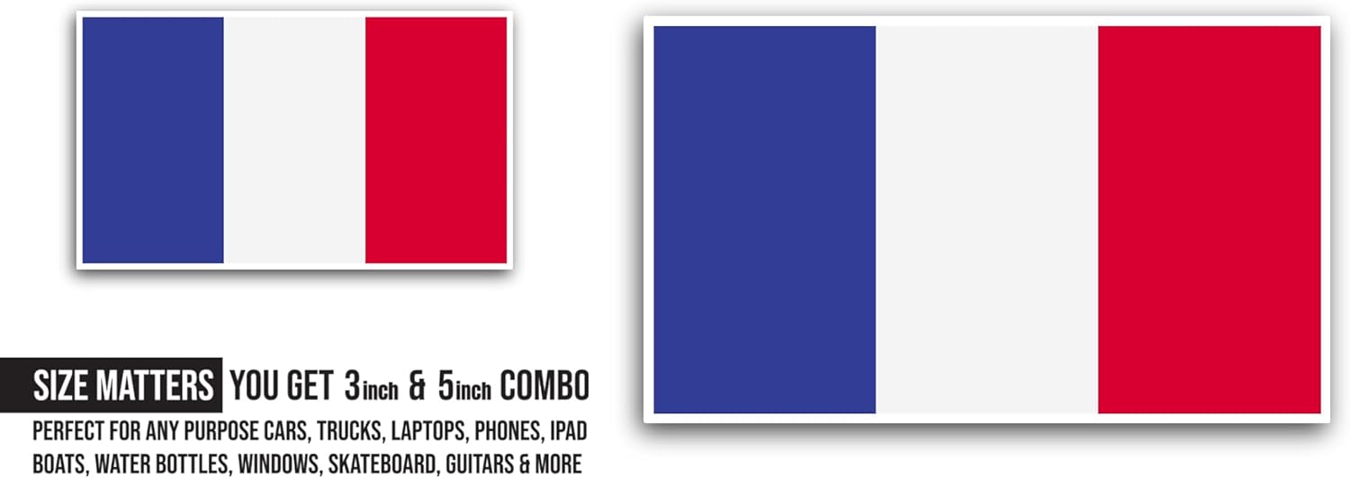 2 (Pieces) 3" and 5" France Flag Sticker, Waterproof Vinyl Decals for Many Purpose Like Cars, Trucks, Laptops, Phones, Windows and More