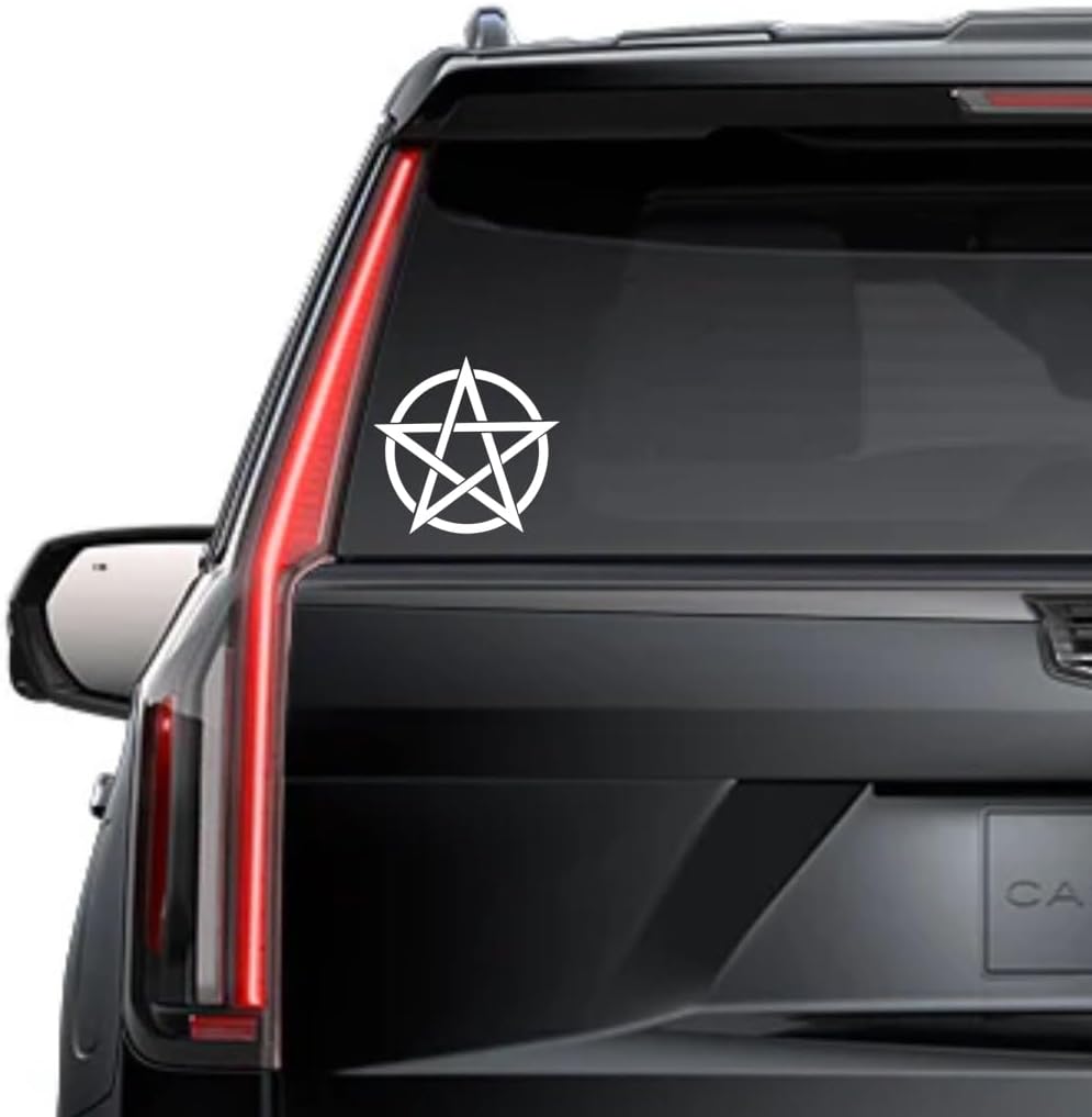 Inverted Pentagram Window Vinyl Decal Sticker 6" (White), Waterproof Vinyl Decals for Many Purpose Like Cars, Trucks, Laptops, Phones, Windows and More
