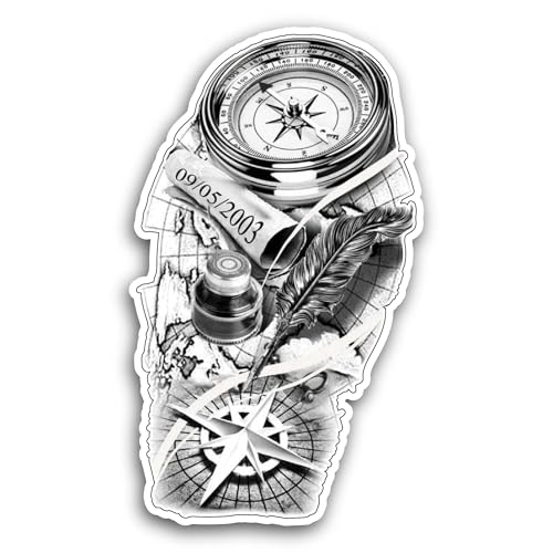 2 (Pieces) 3" and 5" Compass and Feather Sticker, Waterproof Vinyl Decals for Many Purpose Like Cars