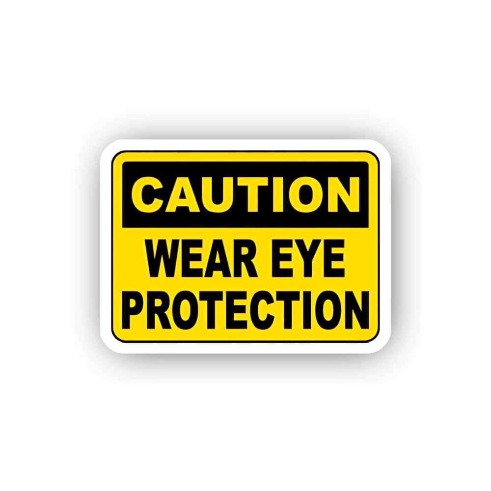 2 (Pieces) 3" and 5" Yellow Caution Wear Eye Protection Notice Sticker, Waterproof Vinyl Decals for 